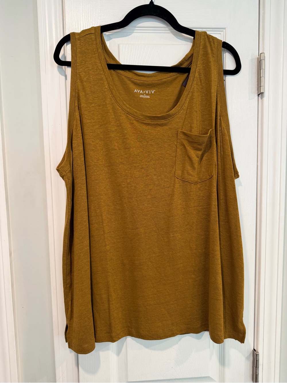 NWT Ava & Viv Size 3X Linen Blend Pocket Tank Top Sleeveless Mustard Brown